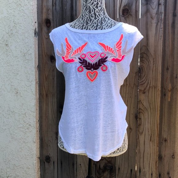 Free People Hummingbirds Neon Heart Linen Back Tie - Picture 1 of 9